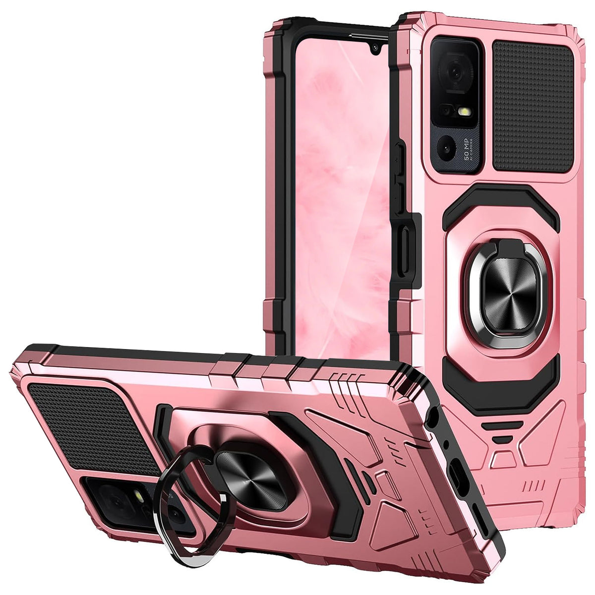 TJS "ArmorMax" Ring Kickstand Phone Case for TCL 40 XL / TCL 40 T (T608DL)