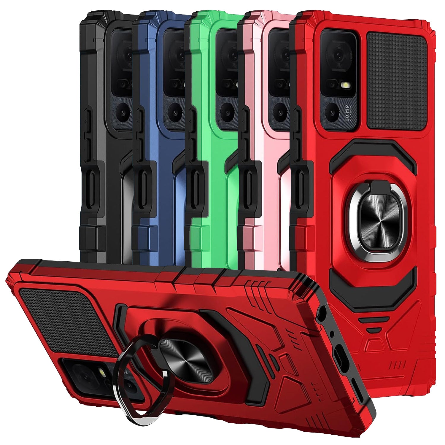 TJS "ArmorMax" Ring Kickstand Phone Case for TCL 40 XL / TCL 40 T (T608DL)