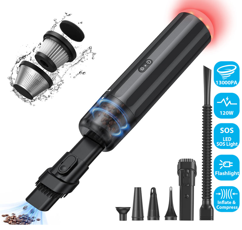 EQUIPD Mini Handheld Vacuum, 13000PA Powerful Car Vacuum Cleaner High Power Cordless Rechargeable, Portable Mini Vacuum with LED SOS Light, Small Hand Held Vacuuming Cordless, Dust Busters (P16)