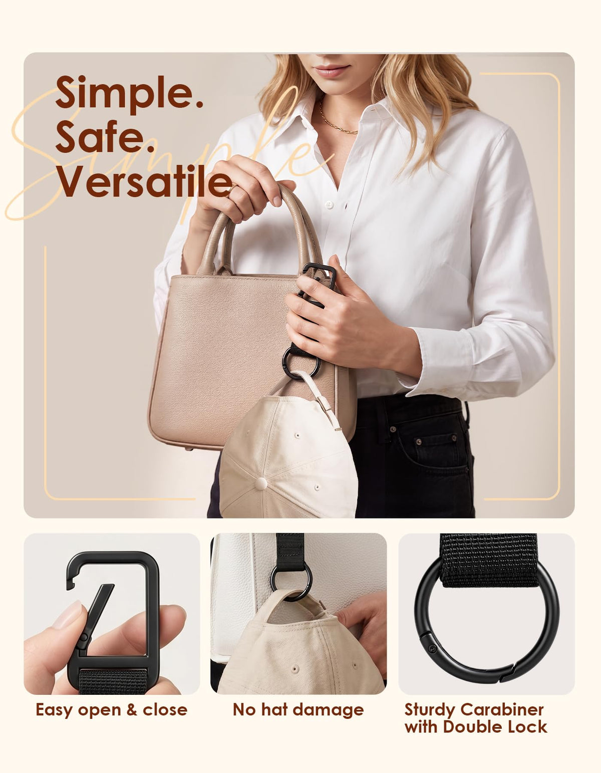 Niveaya travel hat clip detail 3