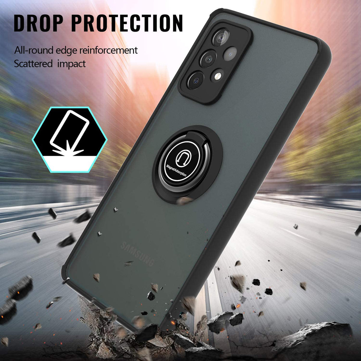 TJS "Define" Ring Kickstand Phone Case for Samsung A52 5G