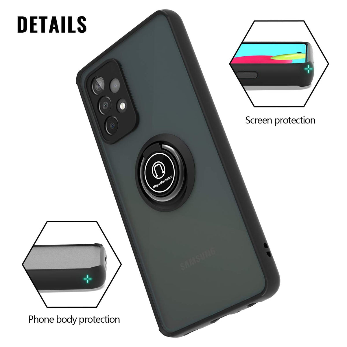 TJS "Define" Ring Kickstand Phone Case for Samsung A52 5G