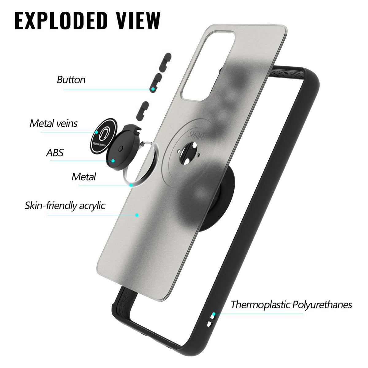 TJS "Define" Ring Kickstand Phone Case for Samsung A52 5G