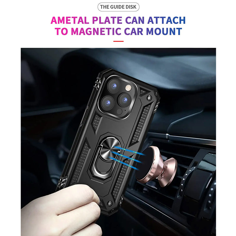 TJS "DuoGuard" Ring Kickstand Phone Case for iPhone 14 Pro Max