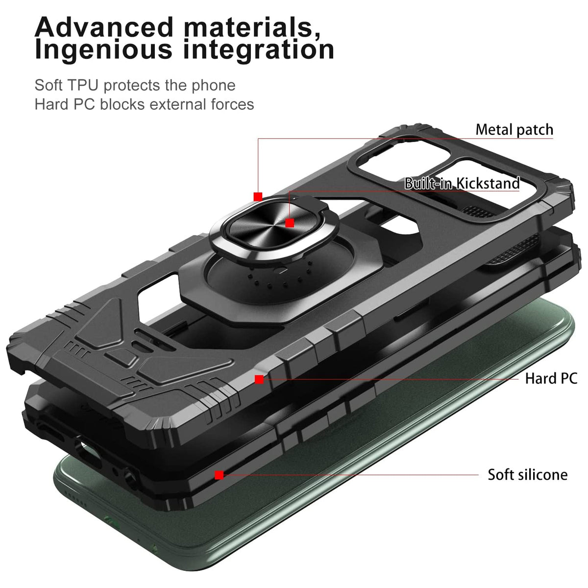 TJS "ArmorMax" Ring Kickstand Phone Case for Boost Mobile Celero 5G Plus 2023