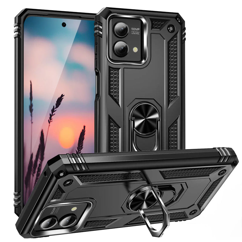 TJS "DuoGuard" Ring Kickstand Phone Case for Motorola G Stylus 5G 2023