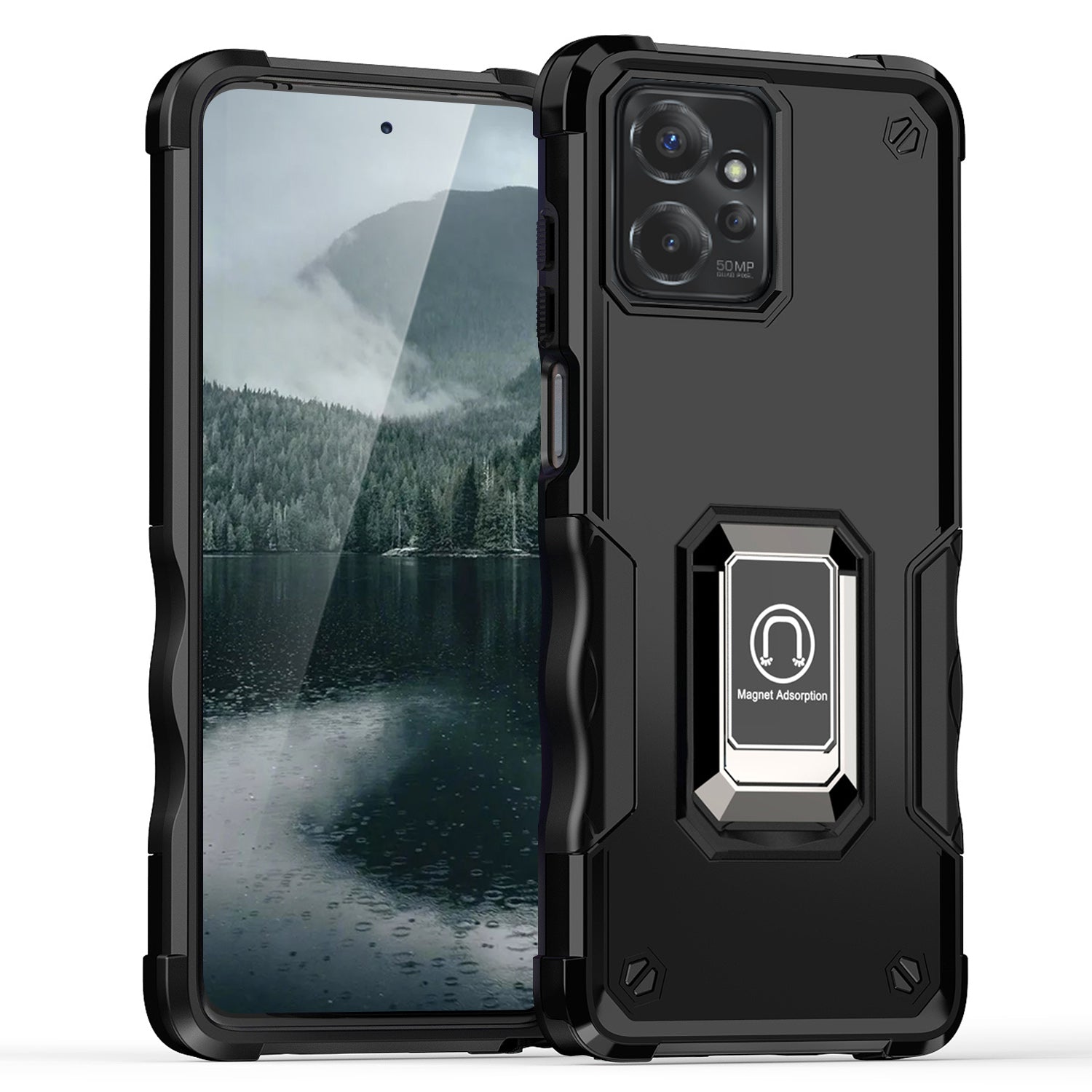 TJS "ArmorBox" Ring Kickstand Phone Case for Motorola Moto G Power 2023