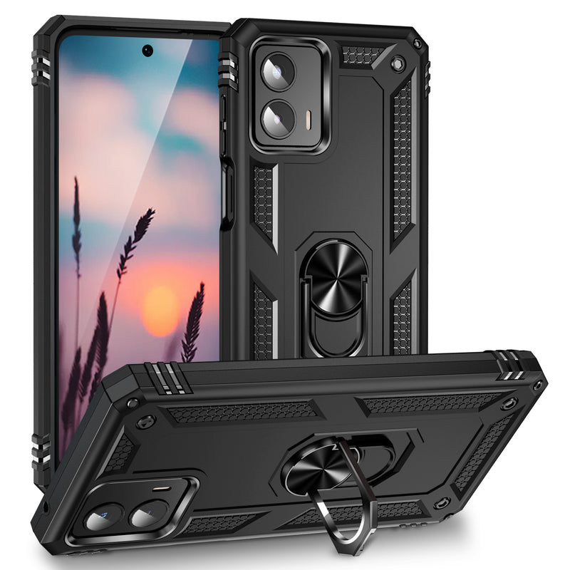 TJS "DuoGuard" Ring Kickstand Phone Case for Motorola G 5G 2023