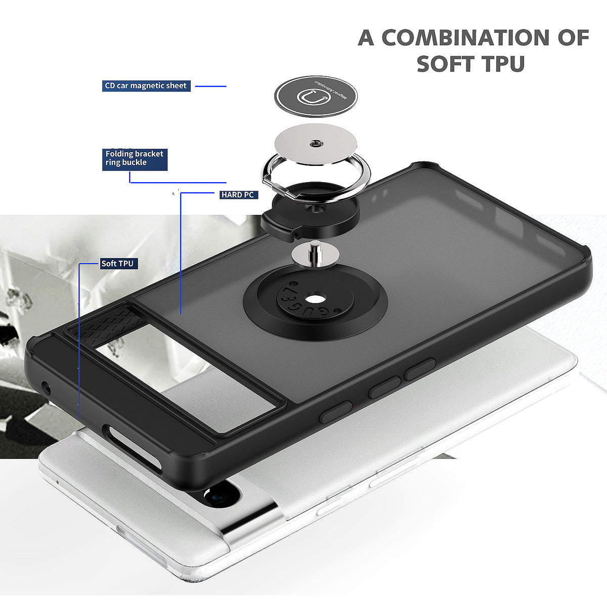 TJS "Define" Ring Kickstand Phone Case for Pixel7