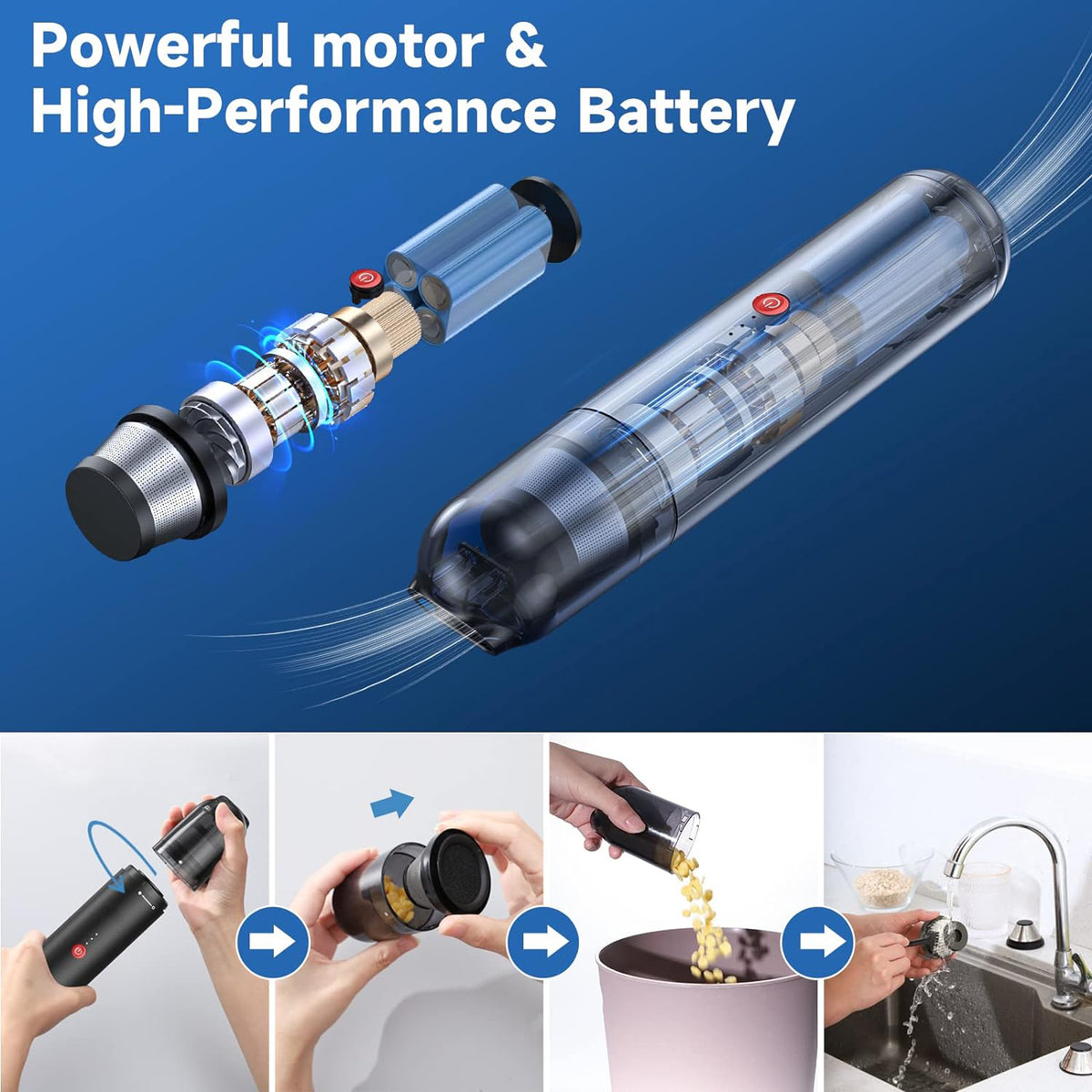 EQUIPD Mini Handheld Vacuum Cleaner, 16000PA Powerful Suction,USB Charging, Keyboard Cleaner, Cordless Vacuum for Car Home and Office, Black（P12）