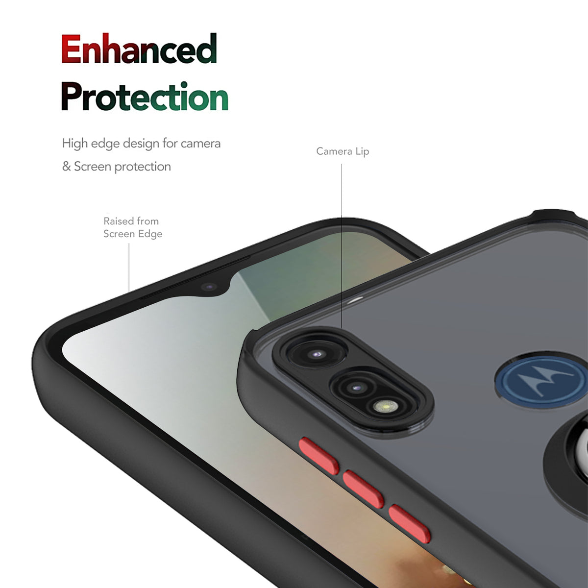 TJS "Define" Ring Kickstand Phone Case for Motorola E 2020