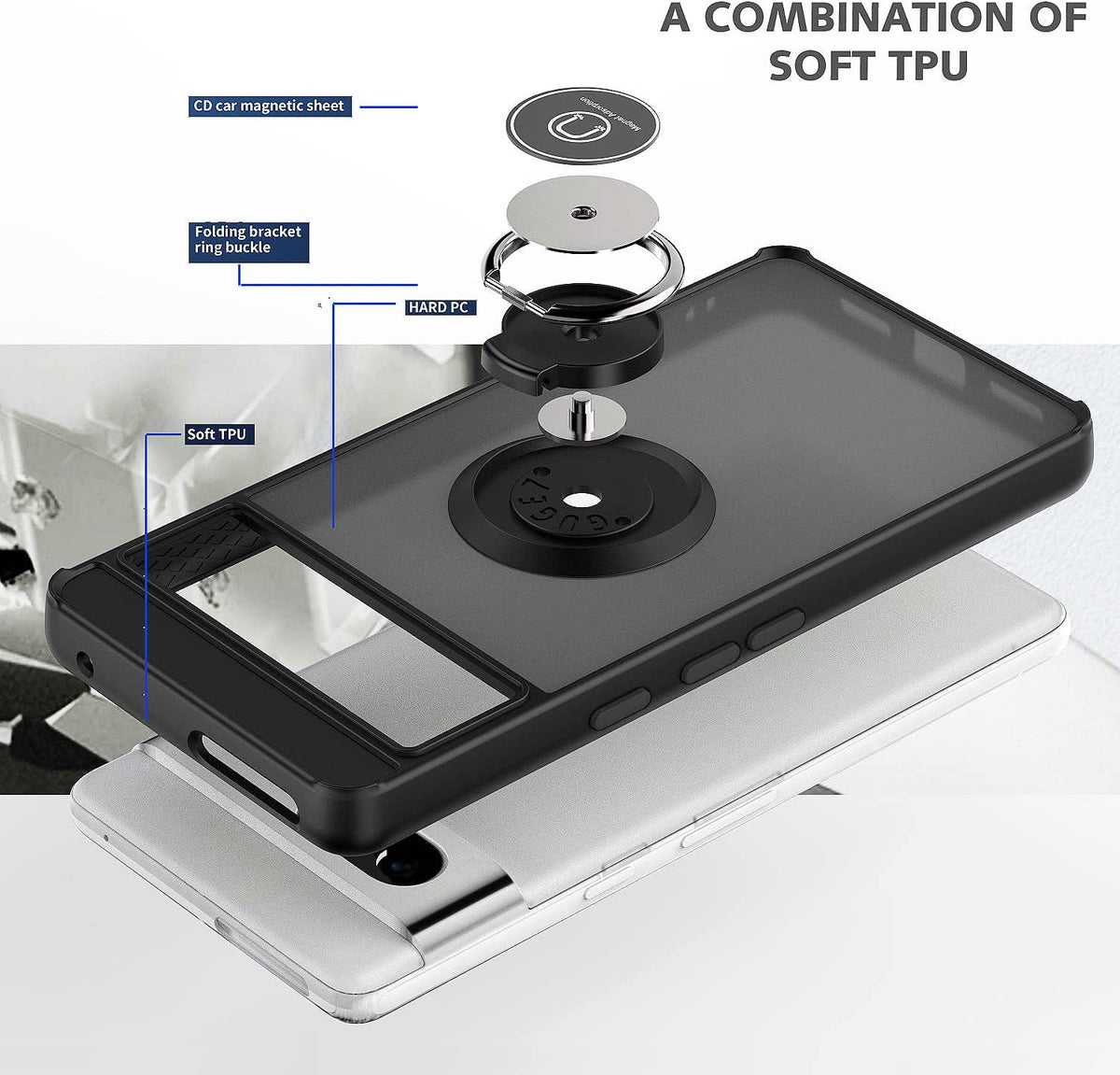 TJS "Define" Ring Kickstand Phone Case for Pixel7Pro