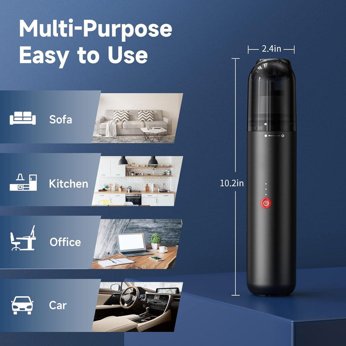 EQUIPD Mini Handheld Vacuum Cleaner, 16000PA Powerful Suction,USB Charging, Keyboard Cleaner, Cordless Vacuum for Car Home and Office, Black（P12）