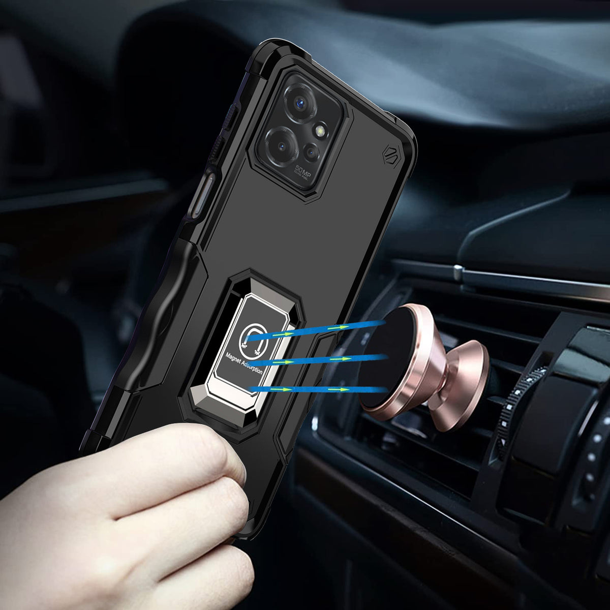 TJS "ArmorBox" Ring Kickstand Phone Case for Motorola Moto G Power 2023
