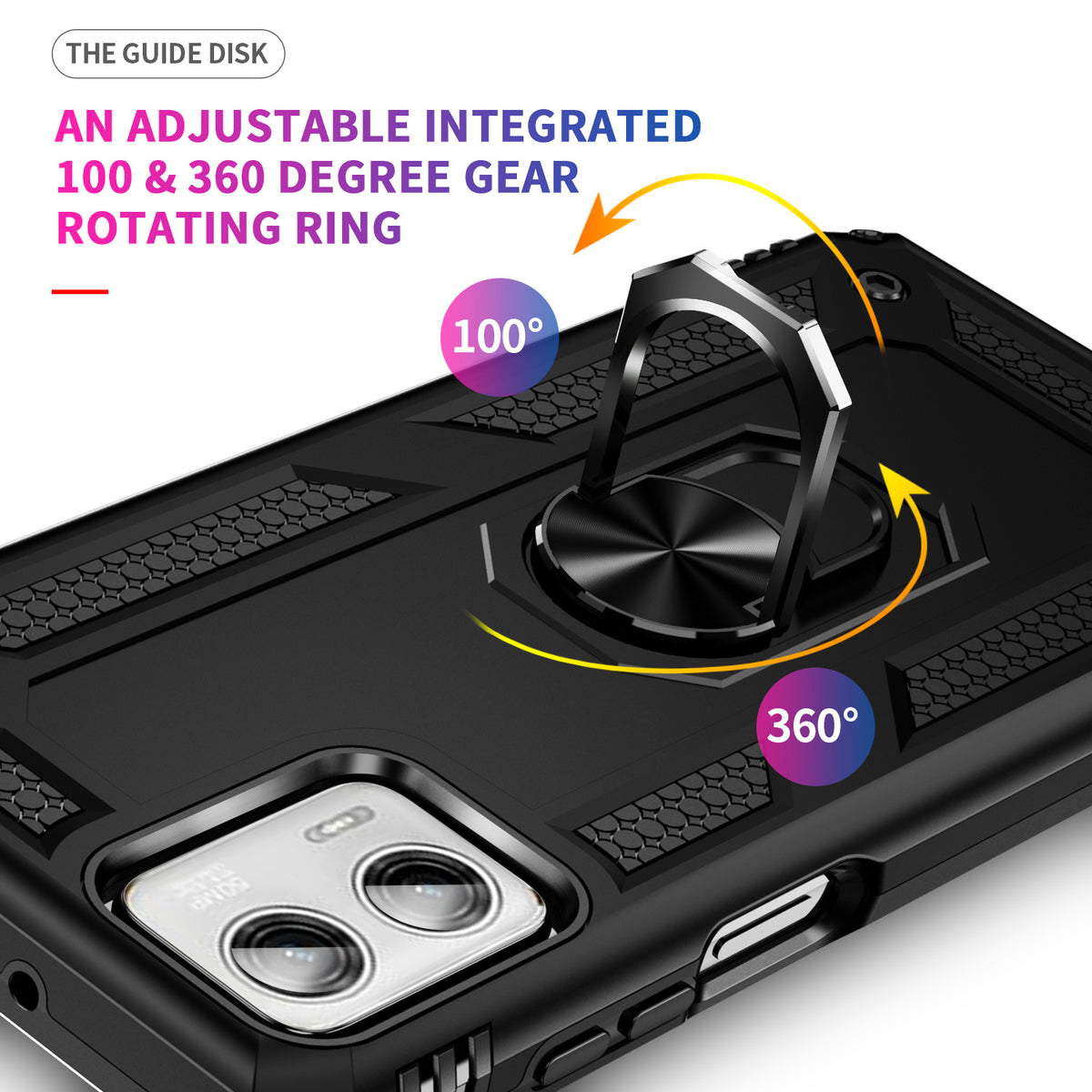 TJS "DuoGuard" Ring Kickstand Phone Case for Motorola Moto G Power 2023
