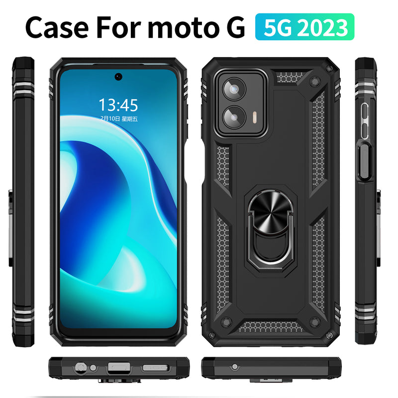 TJS "DuoGuard" Ring Kickstand Phone Case for Motorola G 5G 2023