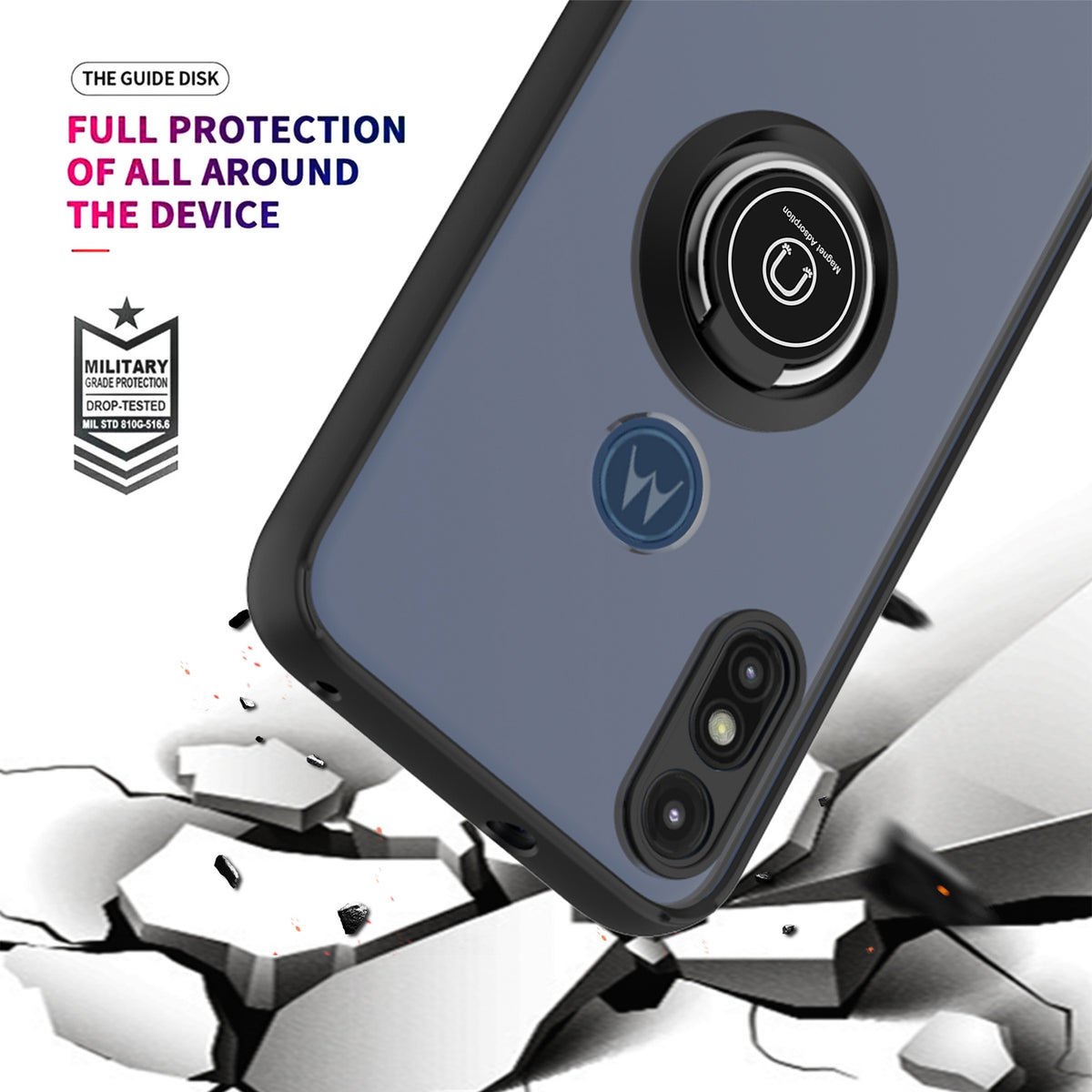 TJS "Define" Ring Kickstand Phone Case for Motorola E 2020