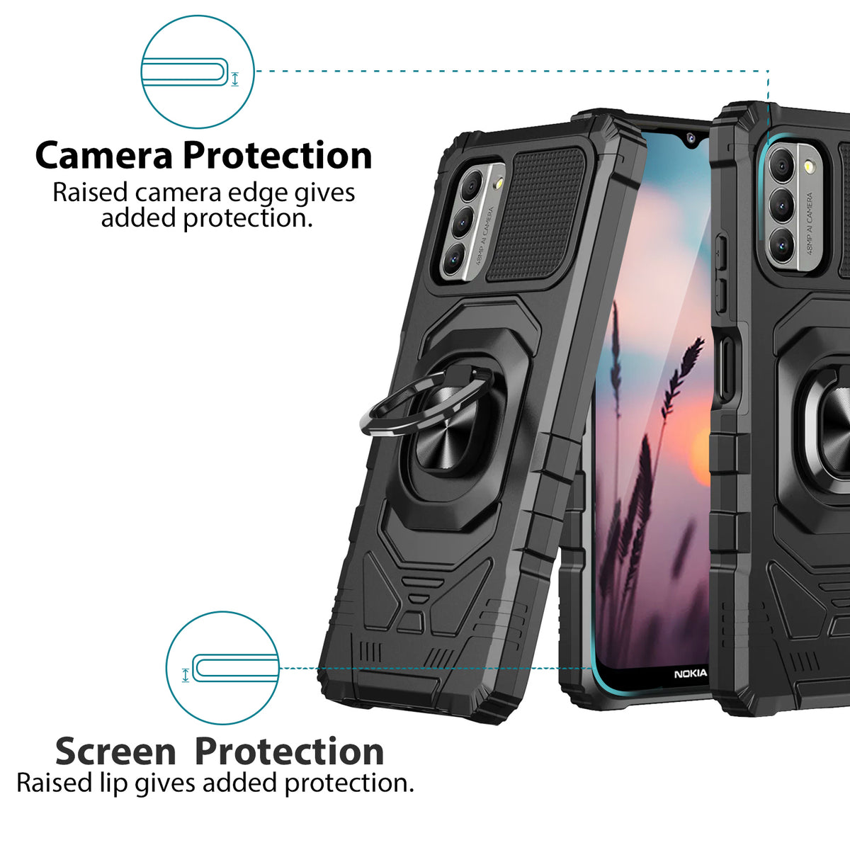 TJS "ArmorMax" Ring Kickstand Phone Case for Nokia G100 / Nokia C300