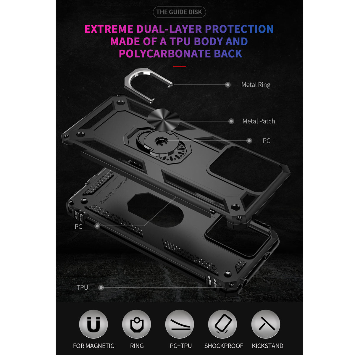 TJS "DuoGuard" Ring Kickstand Phone Case for Motorola Moto G Power 2023