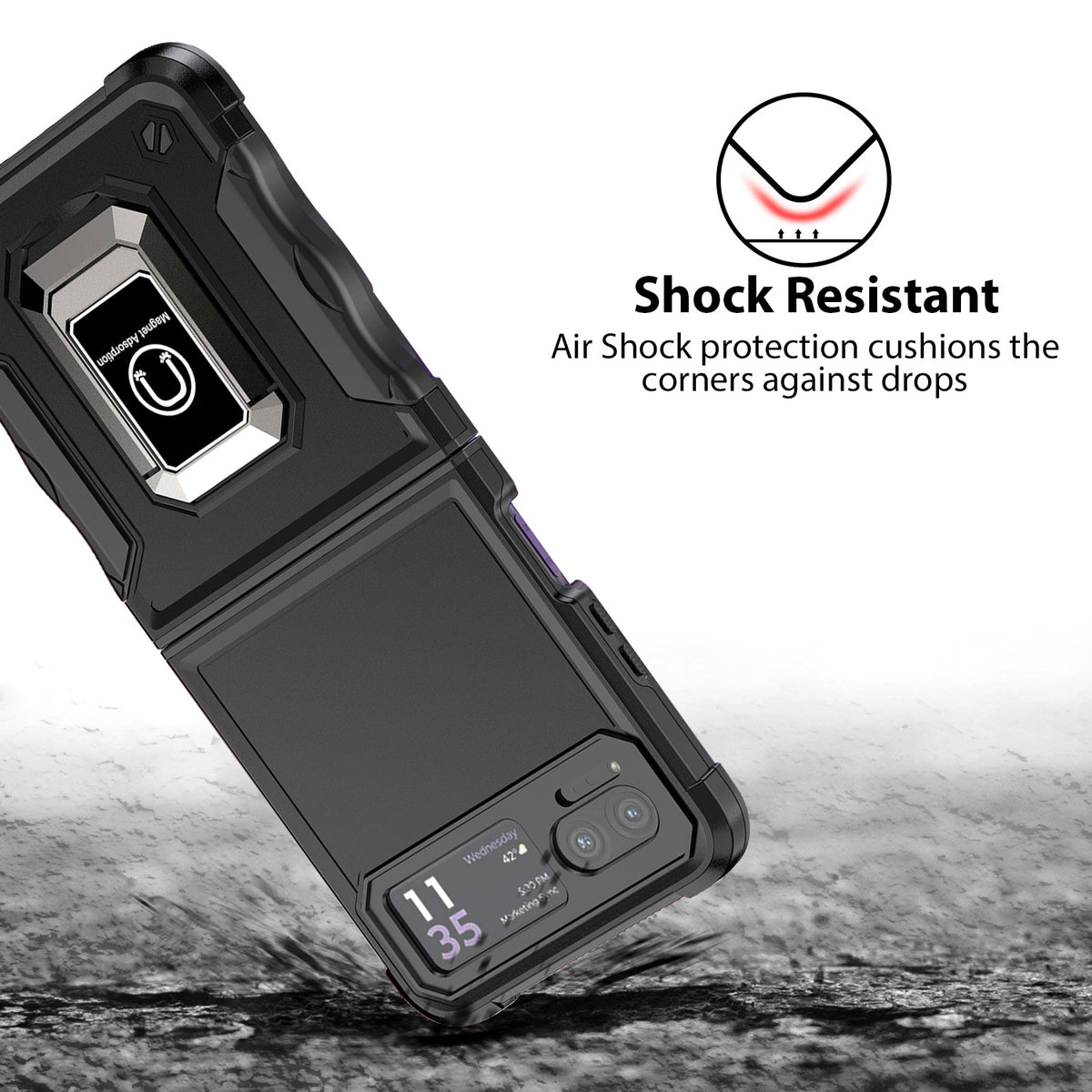 TJS "ArmorBox" Ring Kickstand Phone Case for Motorola Razr 2023