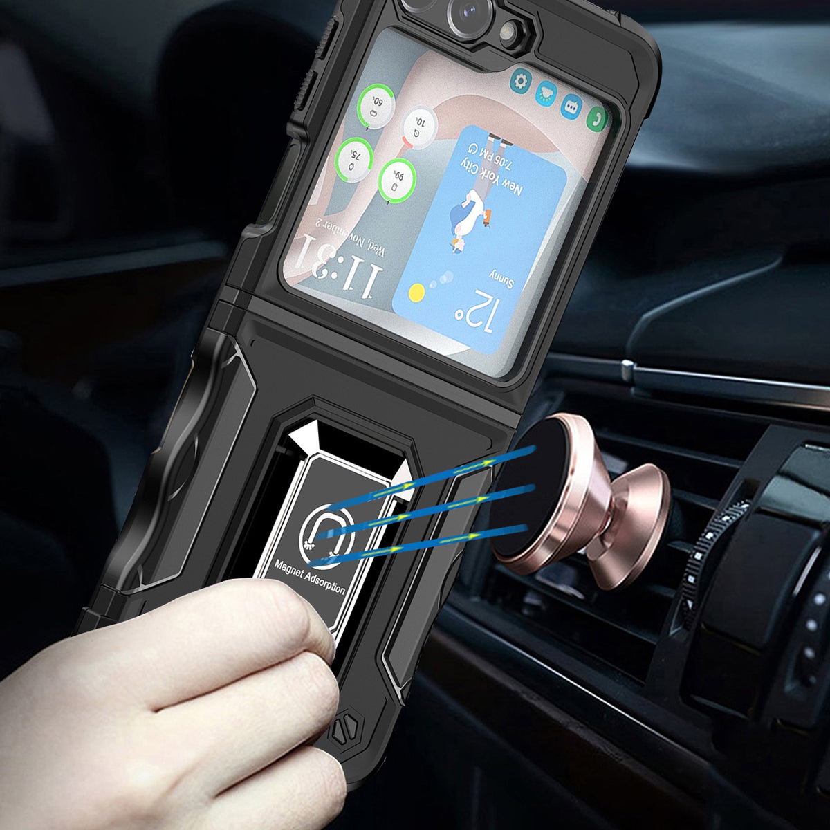 TJS "ArmorBox" Ring Kickstand Phone Case for Samsung Galaxy Z Flip 5