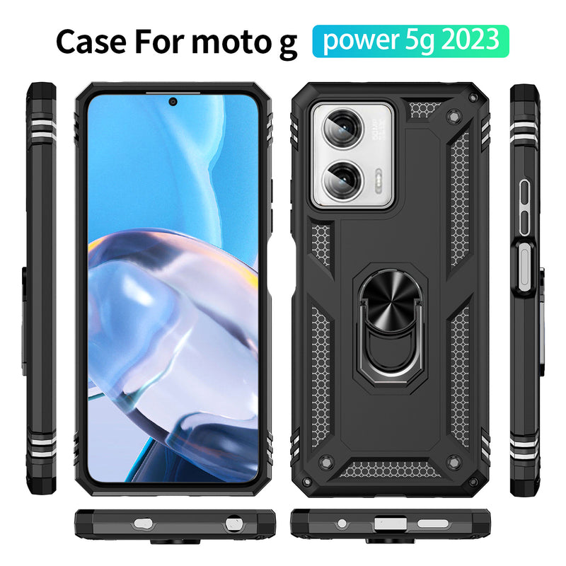 TJS "DuoGuard" Ring Kickstand Phone Case for Motorola Moto G Power 2023