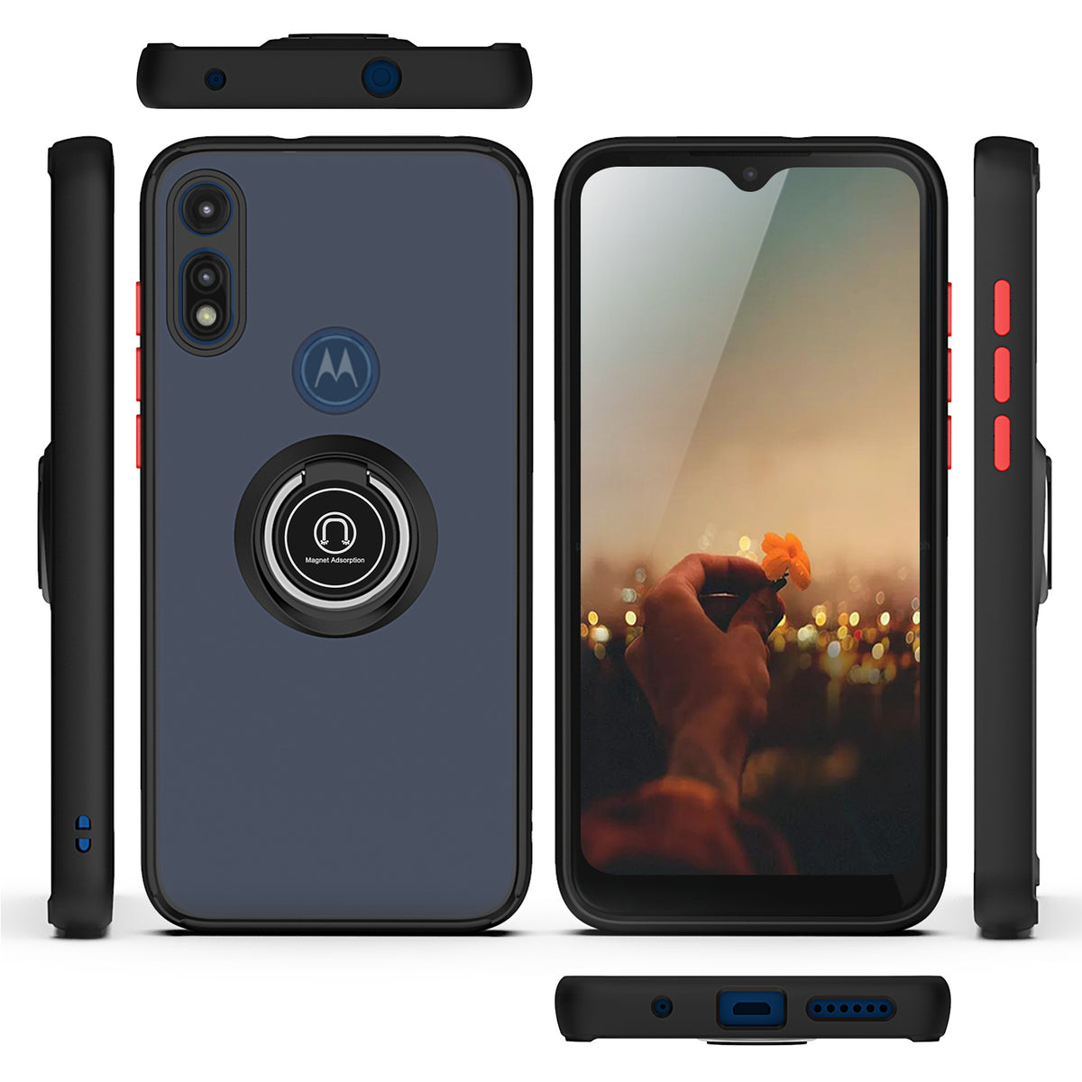 TJS "Define" Ring Kickstand Phone Case for Motorola E 2020