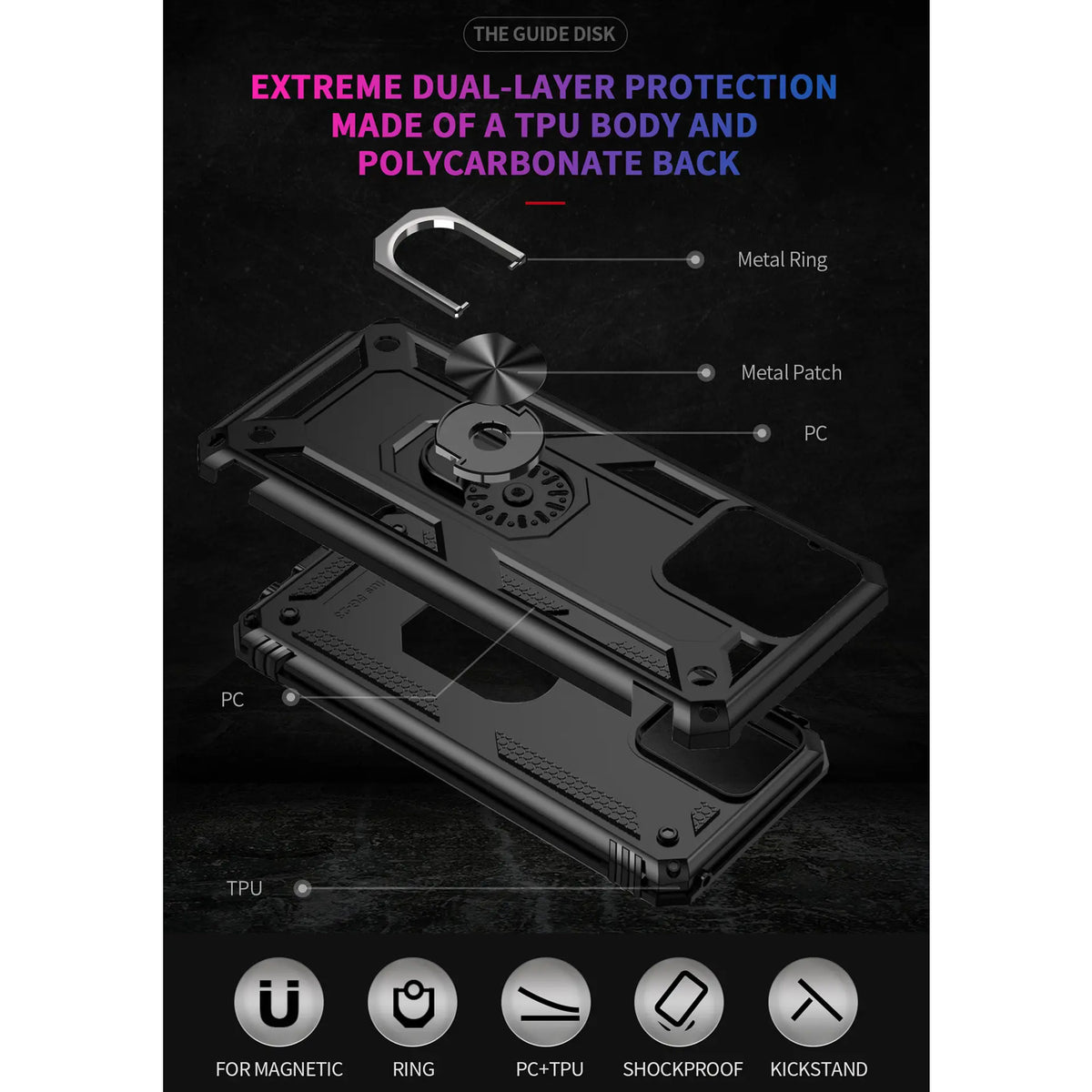 TJS "DuoGuard" Ring Kickstand Phone Case for Motorola G Stylus 5G 2023