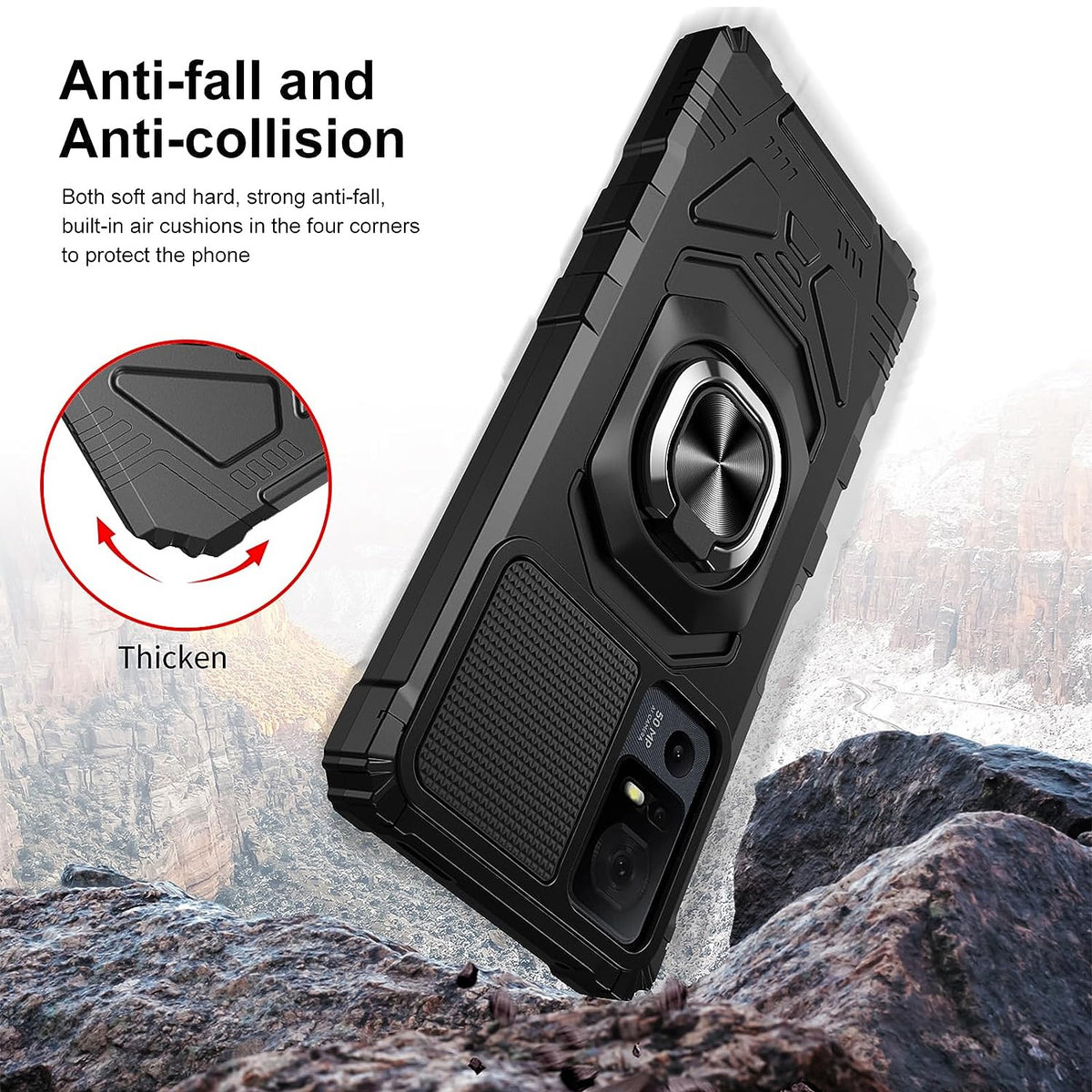 TJS "ArmorMax" Ring Kickstand Phone Case for TCL 40 XL / TCL 40 T (T608DL)