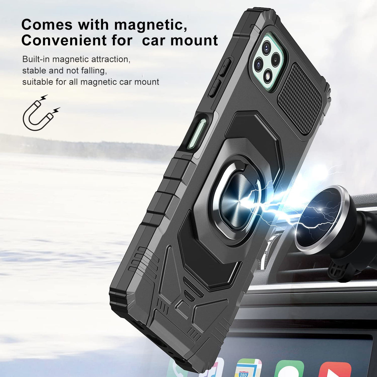 TJS "ArmorMax" Ring Kickstand Phone Case for Boost Mobile Celero 5G Plus 2023