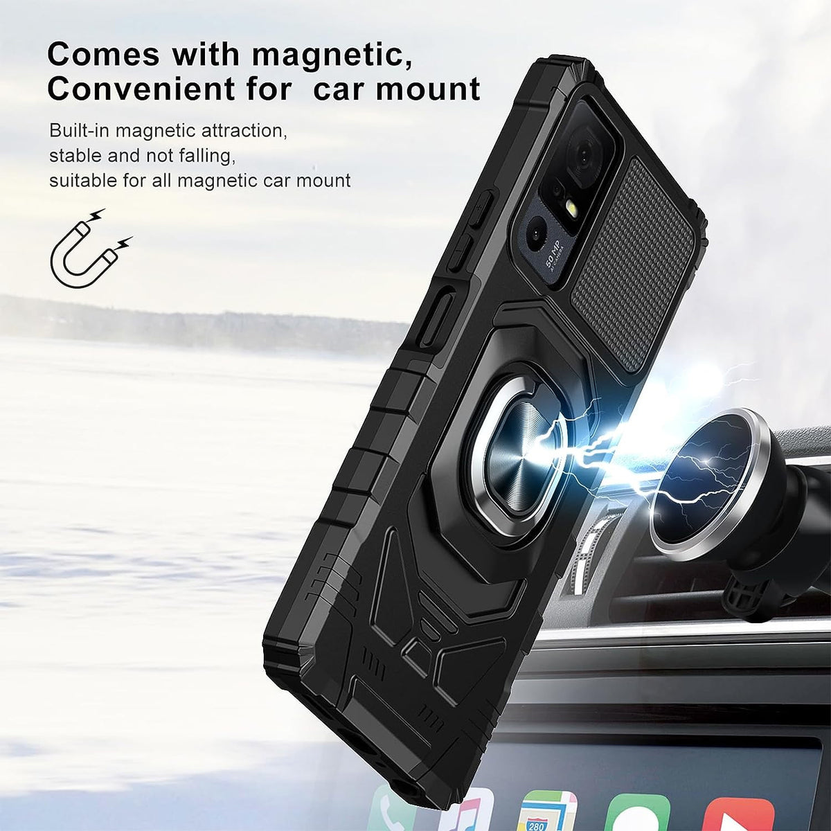 TJS "ArmorMax" Ring Kickstand Phone Case for TCL 40 XL / TCL 40 T (T608DL)