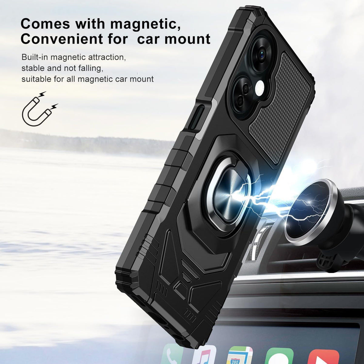 TJS "ArmorMax" Ring Kickstand Phone Case for OnePlus Nord N30 5G
