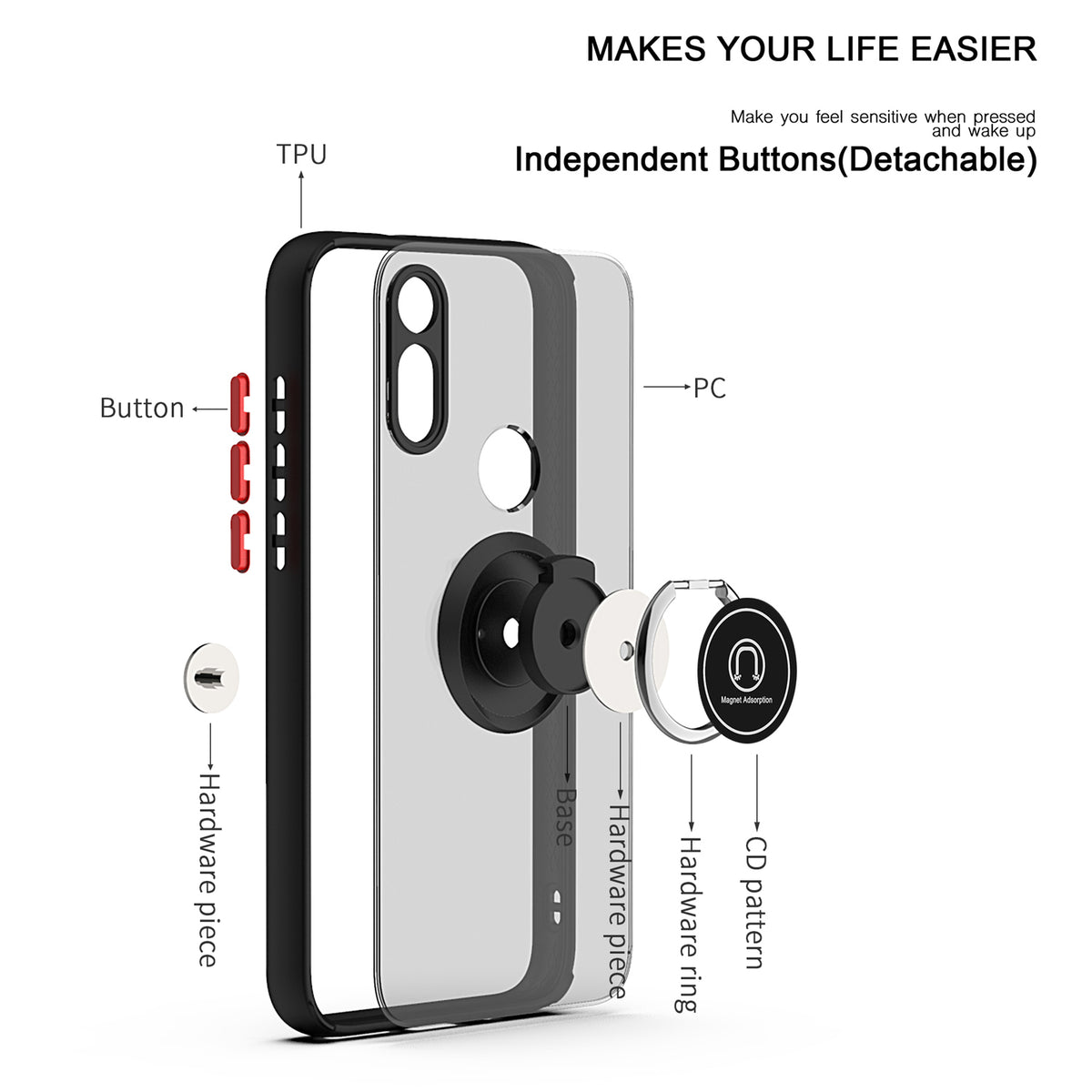 TJS "Define" Ring Kickstand Phone Case for Motorola E 2020