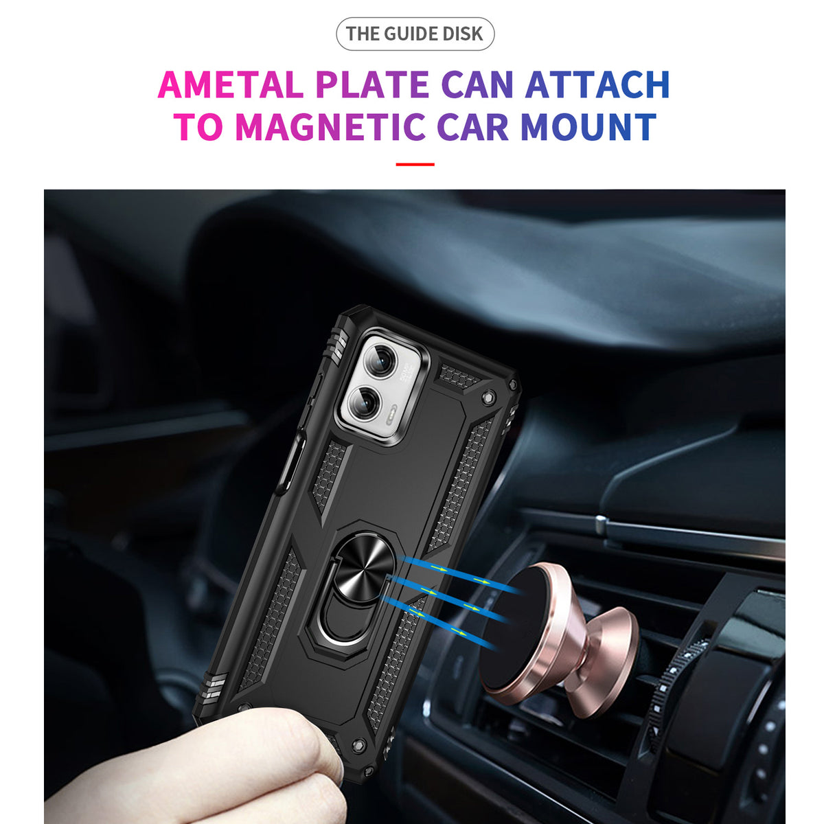 TJS "DuoGuard" Ring Kickstand Phone Case for Motorola Moto G Power 2023