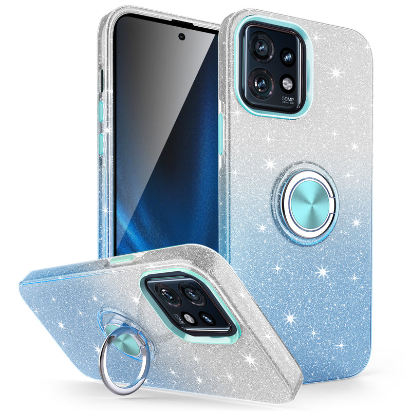 TJS "VENUS" Gradient Glitter Ring Kickstand Phone Case for Motorola Edge Plus 2023