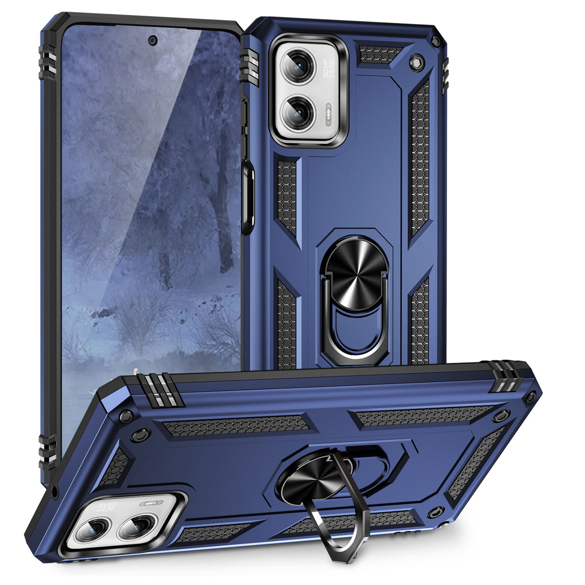 TJS "DuoGuard" Ring Kickstand Phone Case for Motorola Moto G Power 2023