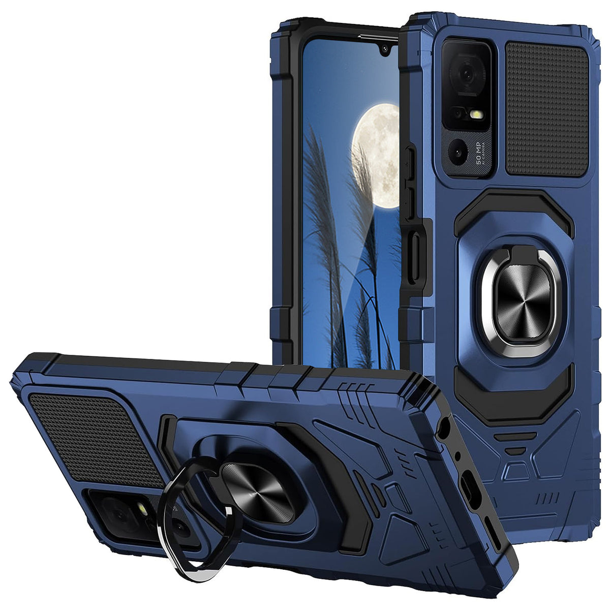 TJS "ArmorMax" Ring Kickstand Phone Case for TCL 40 XL / TCL 40 T (T608DL)