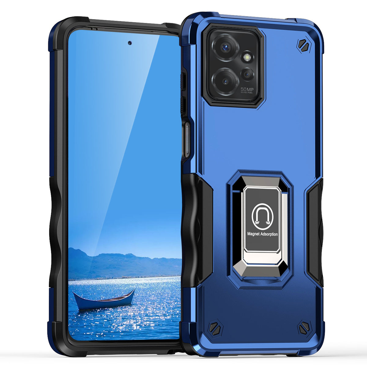 TJS "ArmorBox" Ring Kickstand Phone Case for Motorola Moto G Power 2023