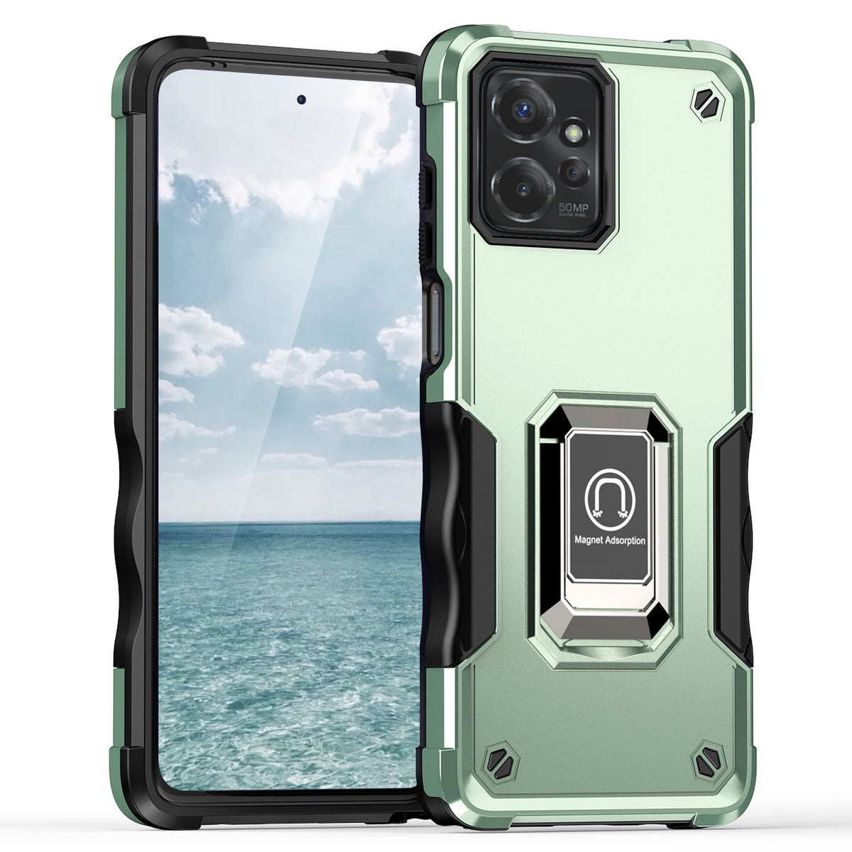 TJS "ArmorBox" Ring Kickstand Phone Case for Motorola Moto G Power 2023