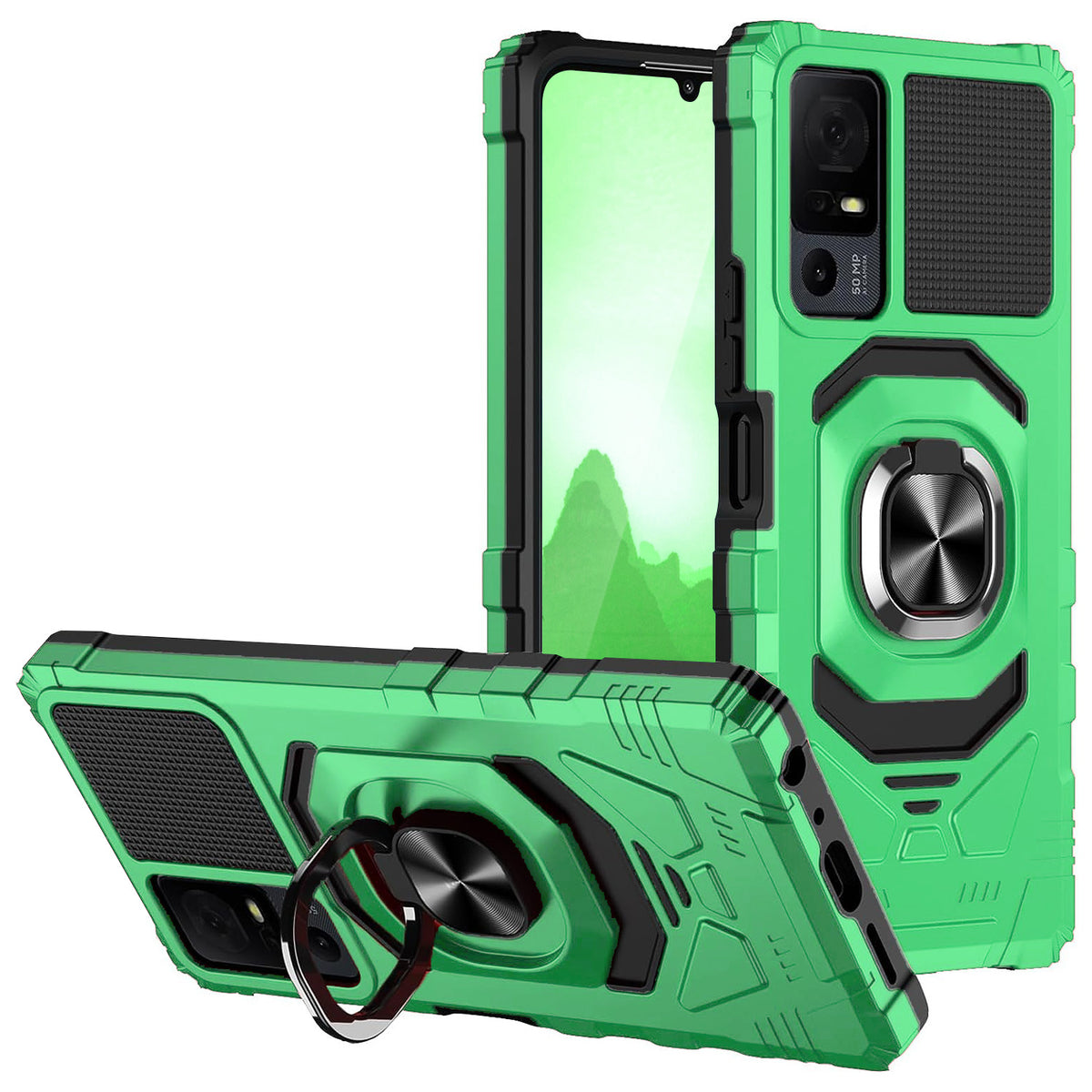 TJS "ArmorMax" Ring Kickstand Phone Case for TCL 40 XL / TCL 40 T (T608DL)