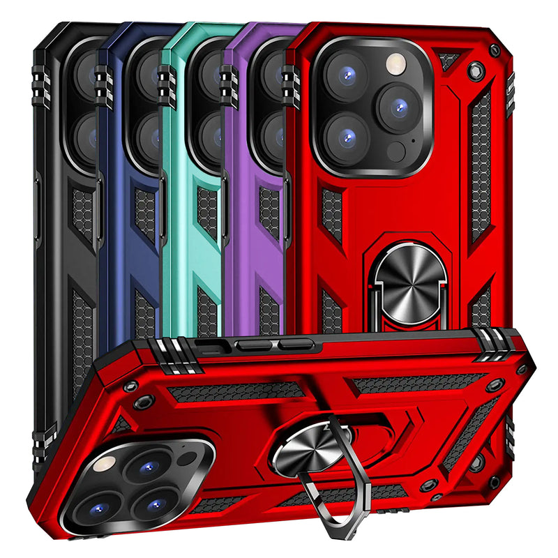 TJS "DuoGuard" Ring Kickstand Phone Case for iPhone 14 Pro Max
