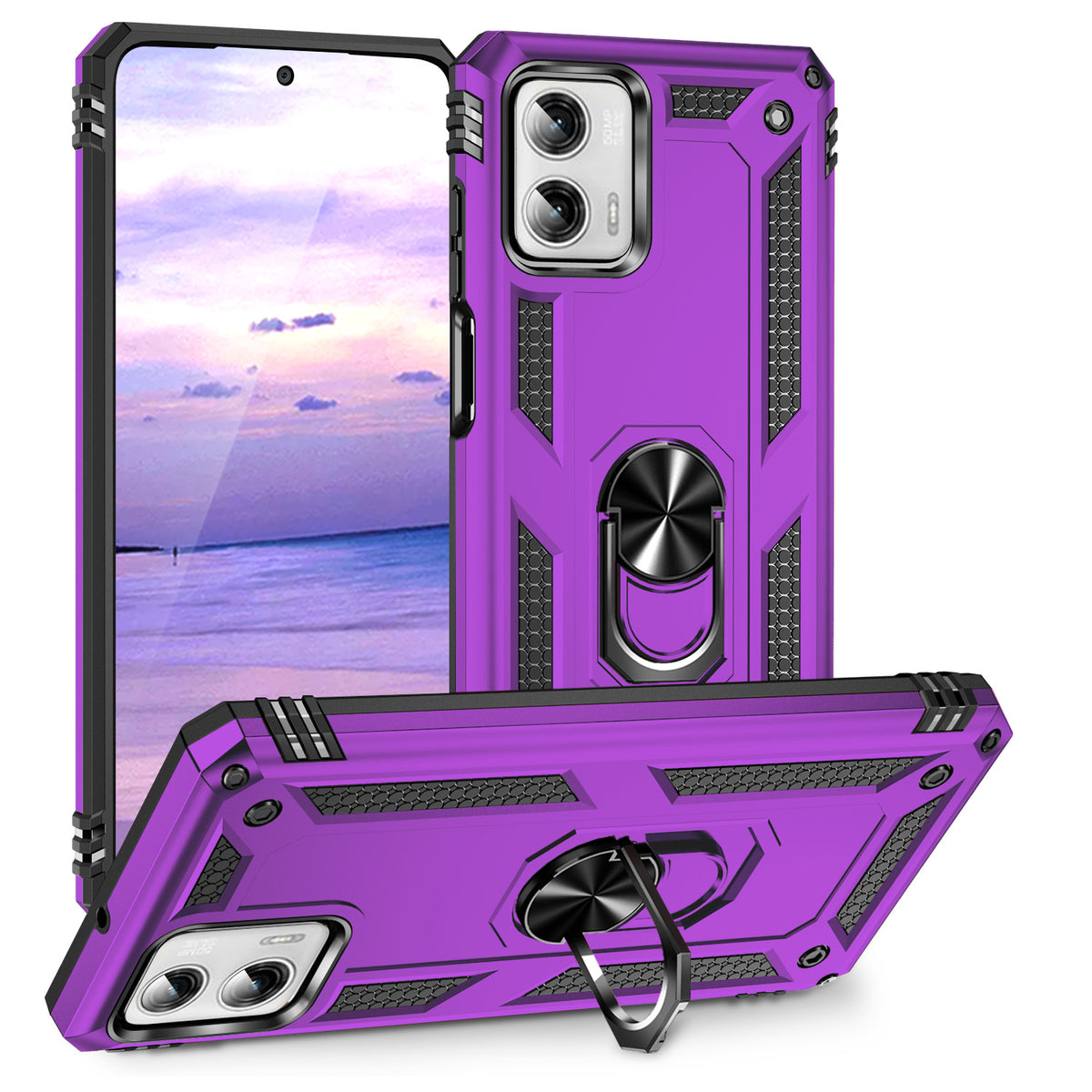TJS "DuoGuard" Ring Kickstand Phone Case for Motorola Moto G Power 2023