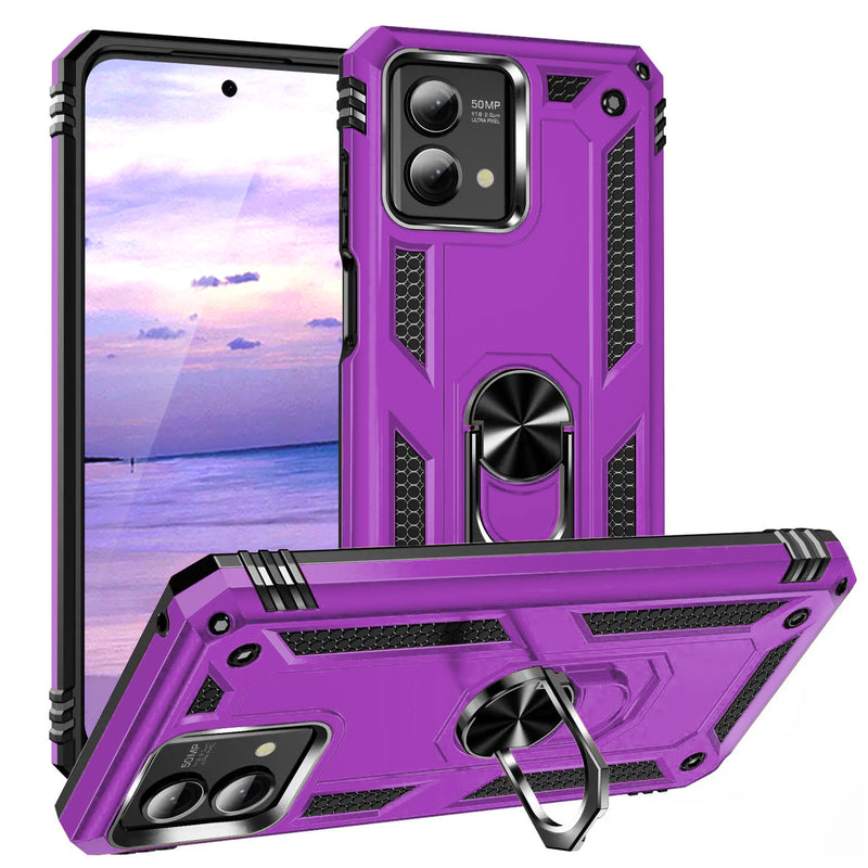 TJS "DuoGuard" Ring Kickstand Phone Case for Motorola G Stylus 5G 2023