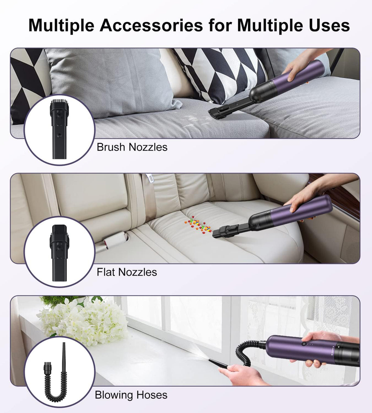 EQUIPD Mini Handheld Vacuum Cleaner, 16000PA Powerful Suction,USB Charging, Keyboard Cleaner, Cordless Vacuum for Car Home and Office, Purple（P12）