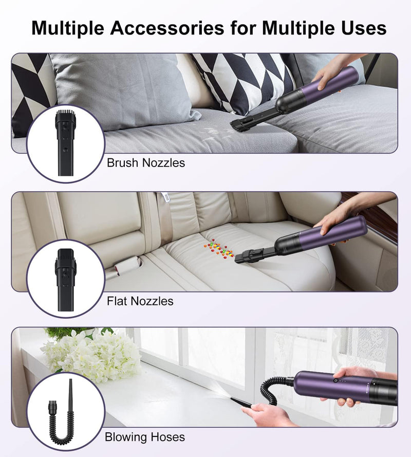 EQUIPD Mini Handheld Vacuum Cleaner, 16000PA Powerful Suction,USB Charging, Keyboard Cleaner, Cordless Vacuum for Car Home and Office, Purple（P12）