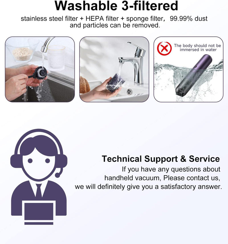 EQUIPD Mini Handheld Vacuum Cleaner, 16000PA Powerful Suction,USB Charging, Keyboard Cleaner, Cordless Vacuum for Car Home and Office, Purple（P12）