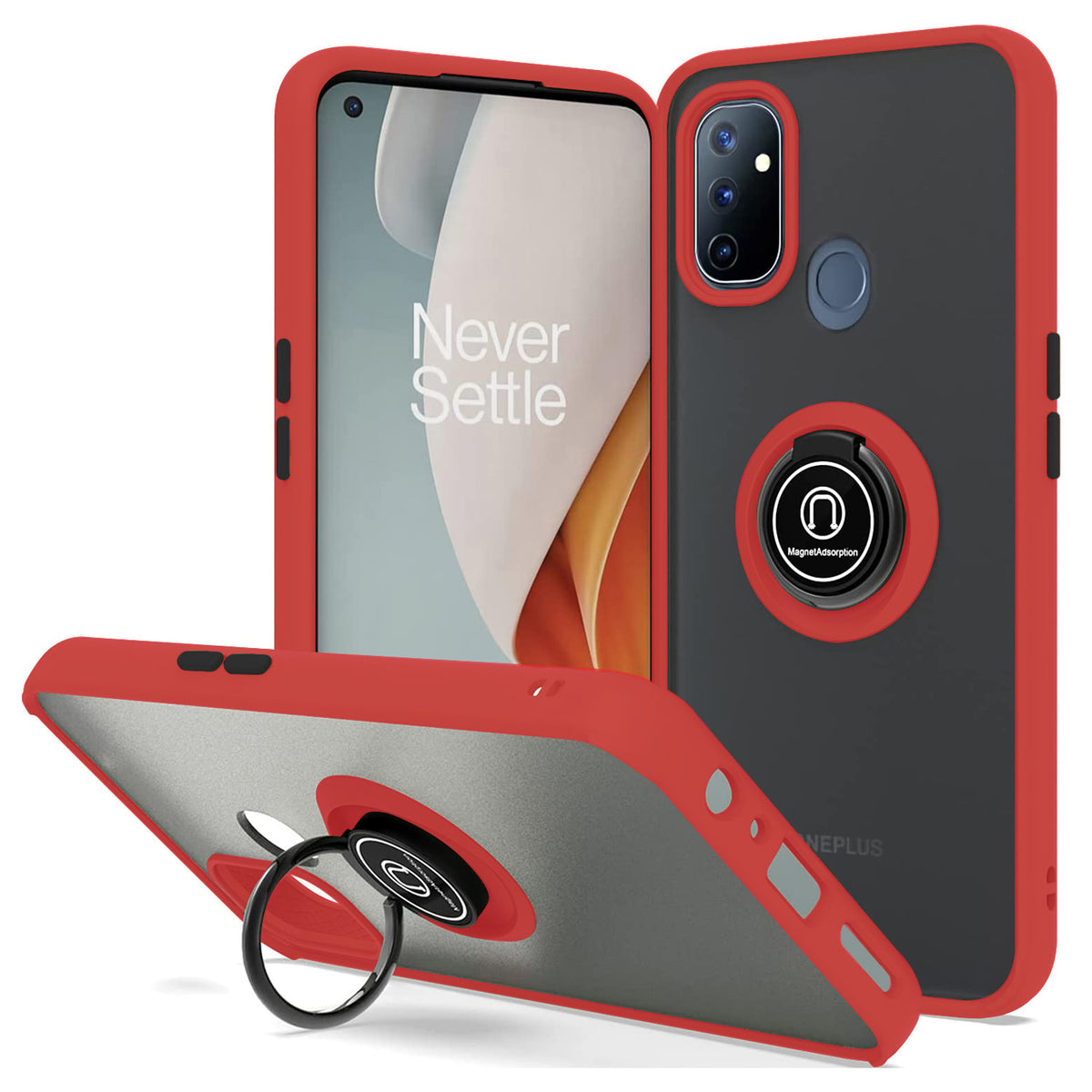 TJS "Define" Ring Kickstand Phone Case for OnePlus Nord N10