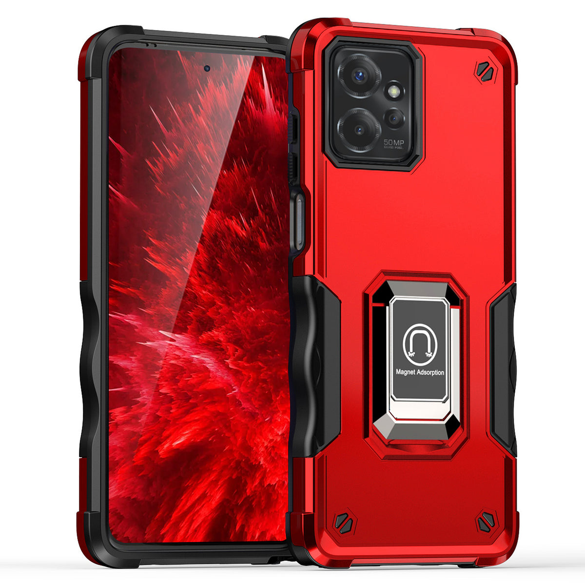 TJS "ArmorBox" Ring Kickstand Phone Case for Motorola Moto G Power 2023