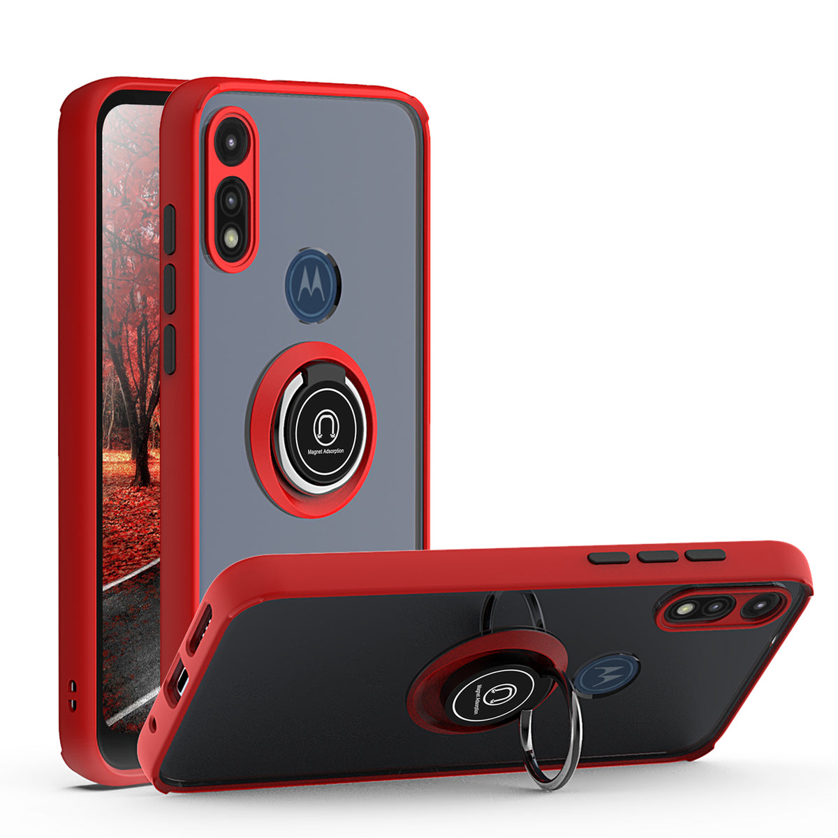 TJS "Define" Ring Kickstand Phone Case for Motorola E 2020