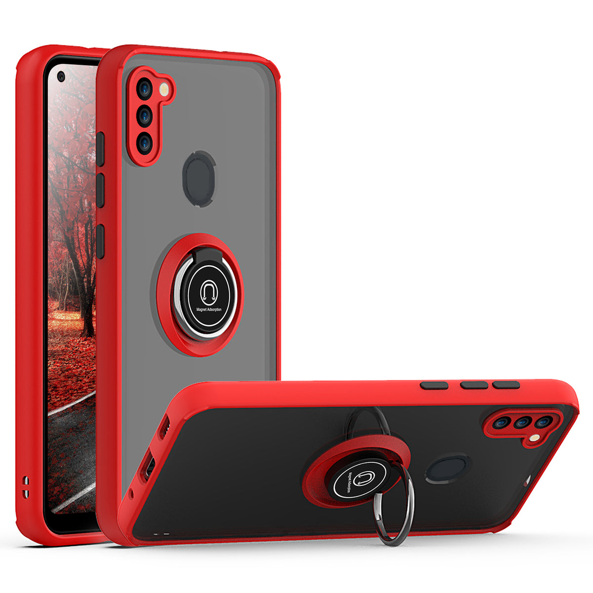 TJS "Define" Ring Kickstand Phone Case for Samsung A11